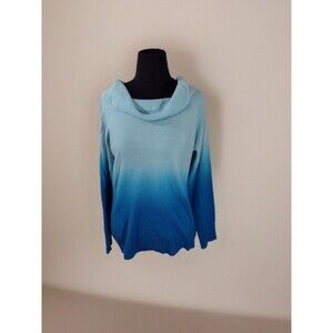 Christopher & Banks Sweater Large Womens Blue Ombré Cowl Neck Lightweight